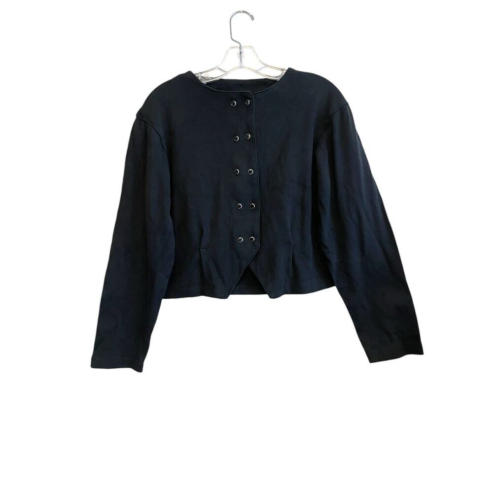 Vintage Vanity Cropped Blazer Jacket Women Size Medium Black 1990s Retro Button